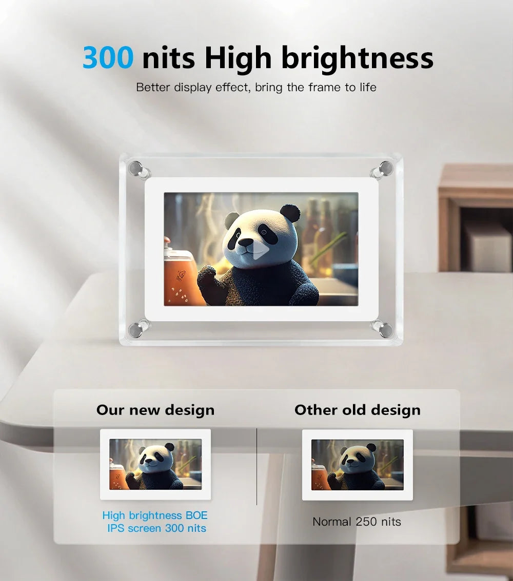 ClearFrame | Acrylic Digital Photo Frame | Portable IPS Display with Built-in Battery | Shelf
