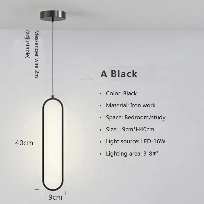Modern Minimalist LED Pendant Light | Gold & Black Hanging Lamp for Bedroom, Dining & Living