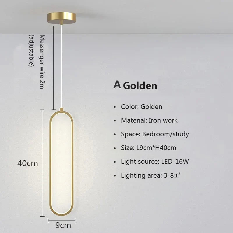 Modern Minimalist LED Pendant Light | Gold & Black Hanging Lamp for Bedroom, Dining & Living