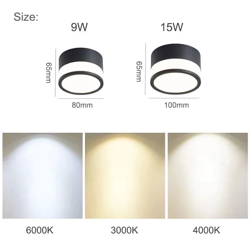 Nordic Surface Mounted LED Downlight | 9W / 15W Ceiling Light | Clear Acrylic Aluminium Bedroom