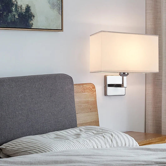 Wall Lamp with Reading Light | E27 Bedside Wall Sconce | Polished Chrome Soft-Touch Fabric LED