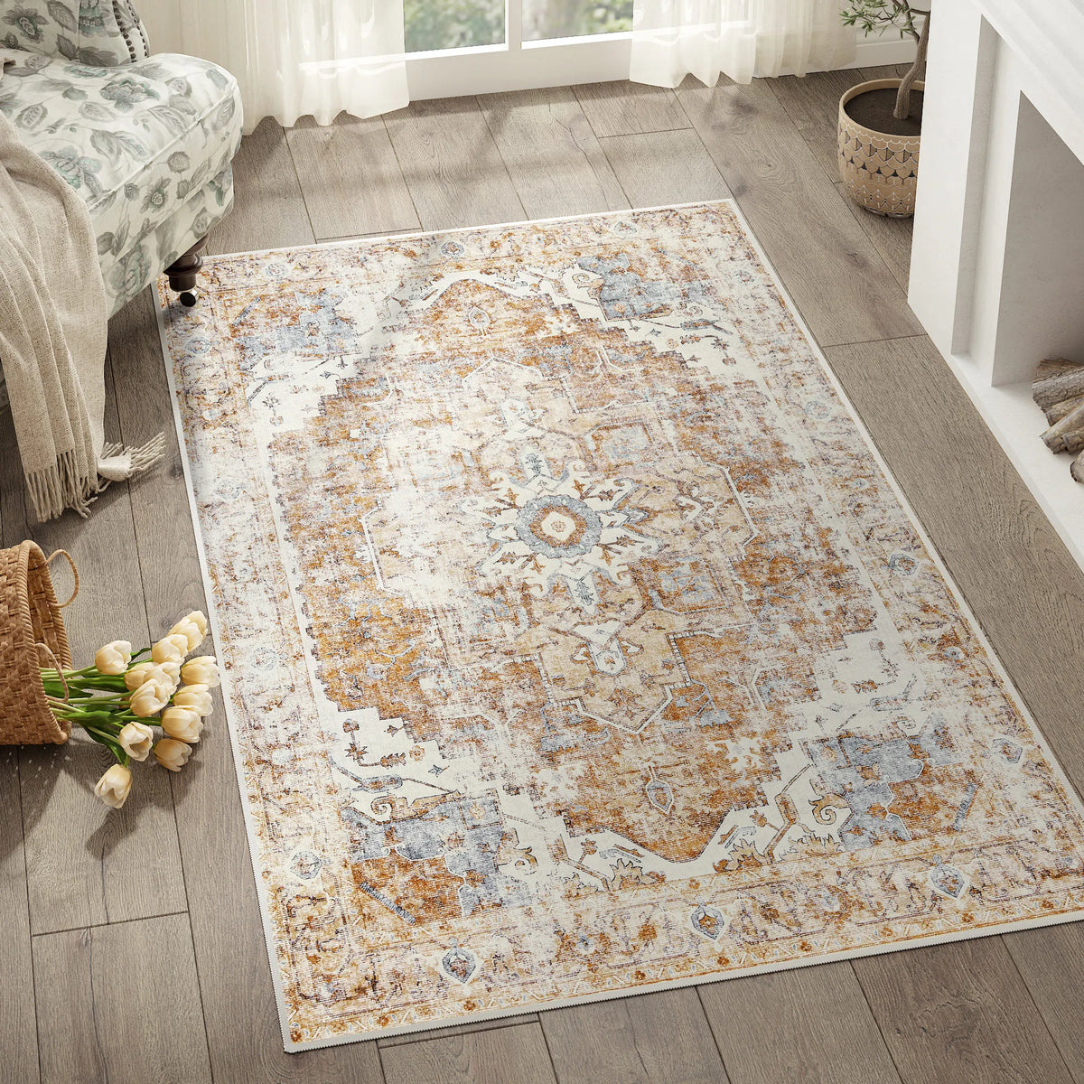 Heritage Medallion Rug | Foldable Non-Slip Oriental Style Carpet | Mat Adjustable Non-Slip