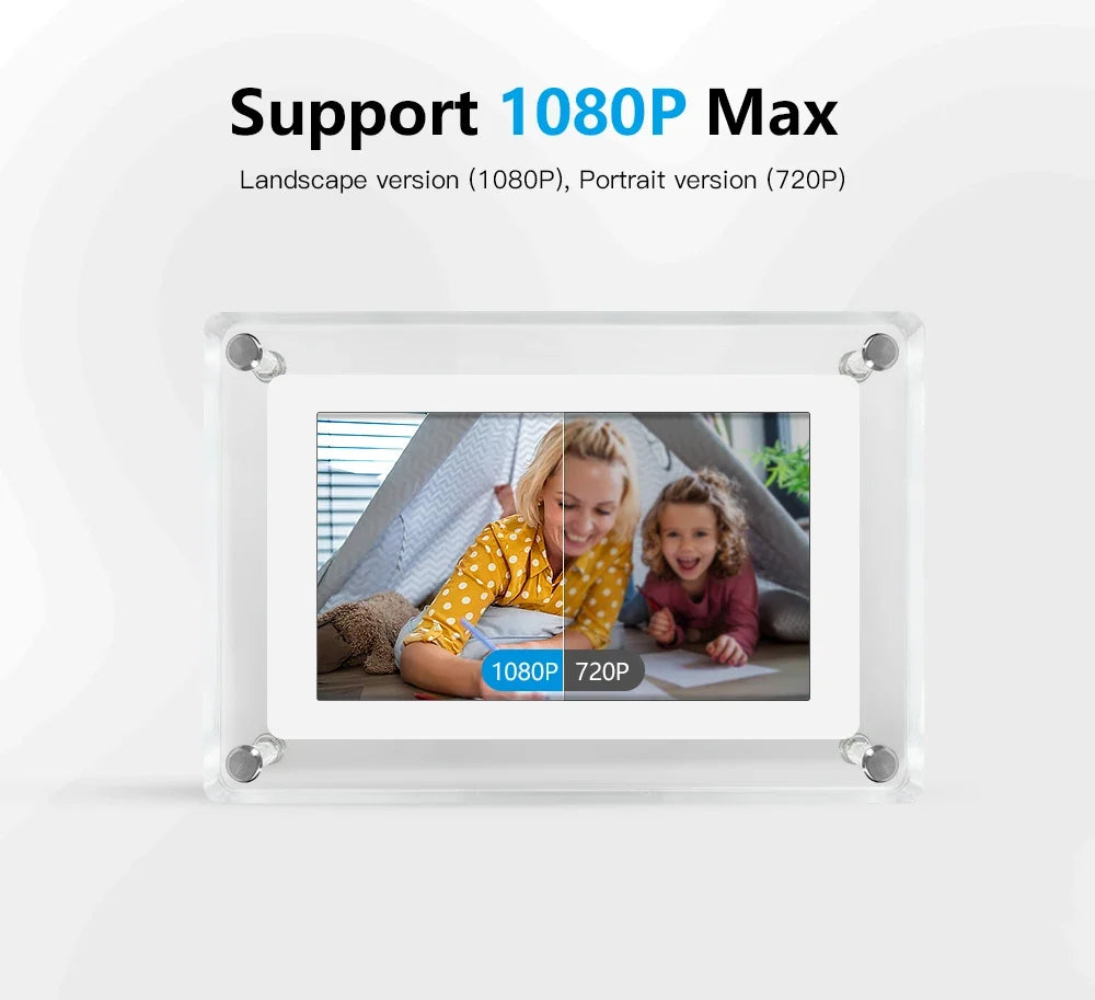 ClearFrame | Acrylic Digital Photo Frame | Portable IPS Display with Built-in Battery | Shelf