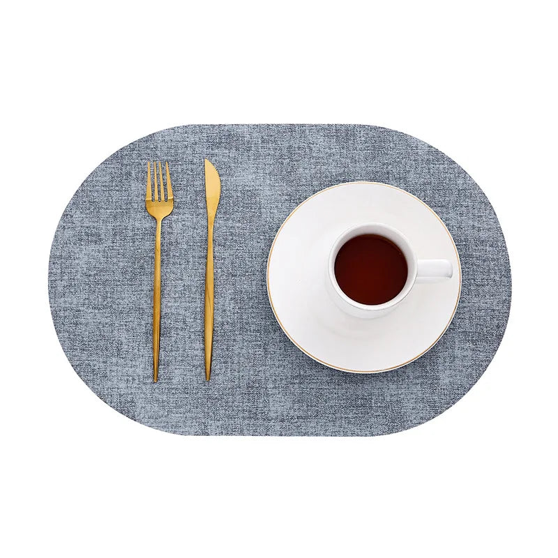 LinoMat | Oval Faux Leather Placemats | Heat Resistant & Non-Slip | Mat Woven Linen Non-Slip
