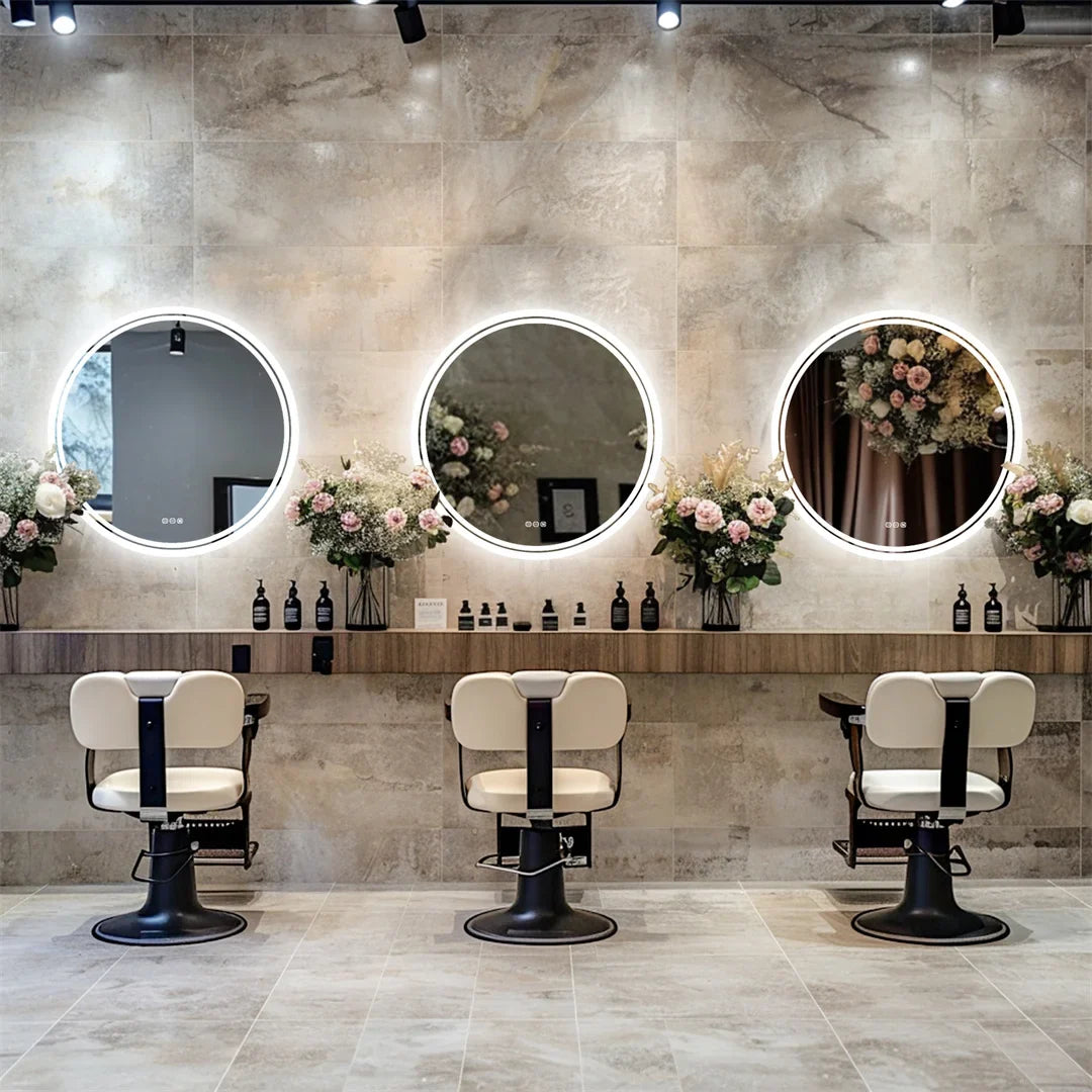 LuvoRound | Round LED Bathroom Mirror | Anti-Fog & Dimmable Touch Screen | Adjustable Anti-Fog