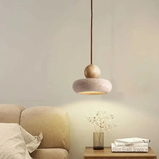 Natural Stone & Wood Pendant Light | Vintage Minimalist Pendant | Adjustable Vintage-inspired