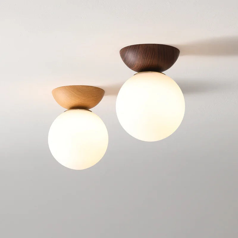Modern Nordic Glass Ball Ceiling & Pendant Light | Wood Finish | Dining Room