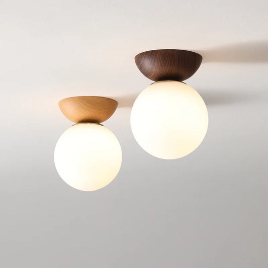 Modern Nordic Glass Ball Ceiling & Pendant Light | Wood Finish | Dining Room