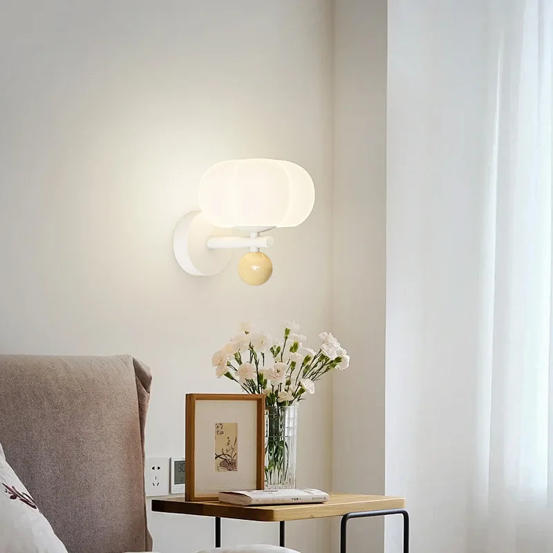 Nordic Pumpkin Wall Lamp | Modern Glass & Metal Sconce | Wall Light Cast Resin Bedroom