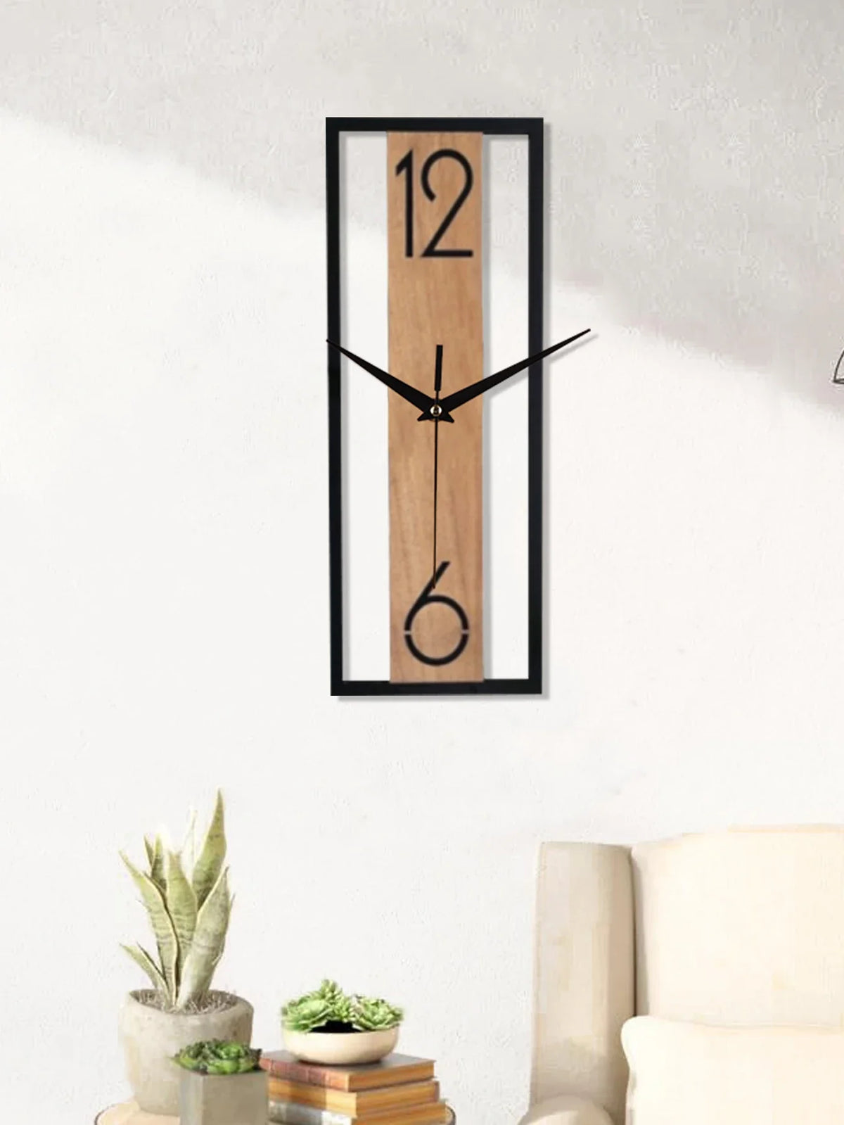 Modern Rectangular Wall Clock | Slim Wood Grain Frame Design | Nordic Kitchen