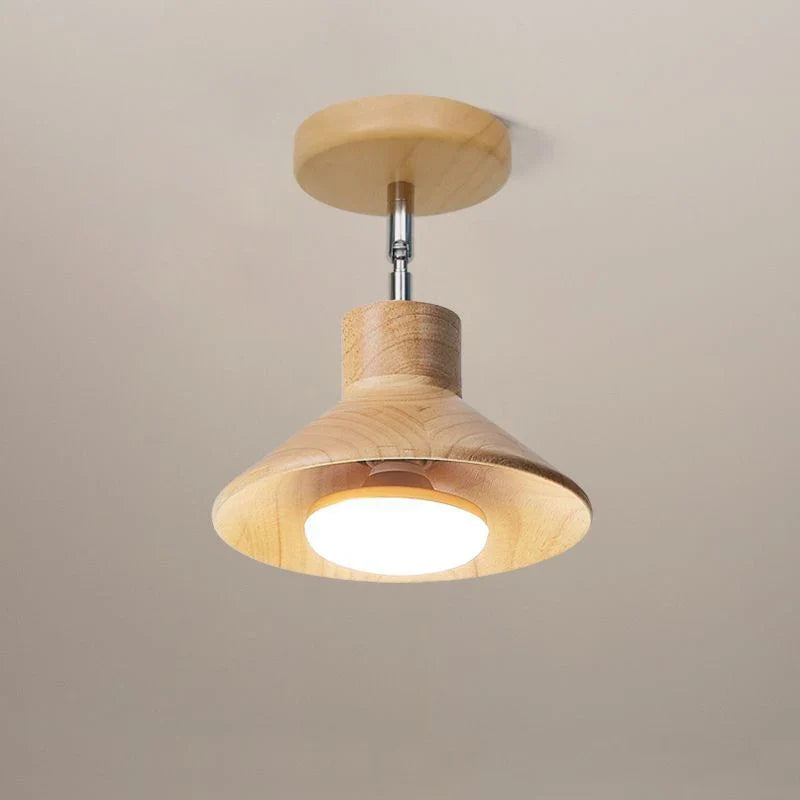 NordicWood Ceiling Lamp | Natural Timber Cone Design | Ceiling Light Wood Nordic Bedroom