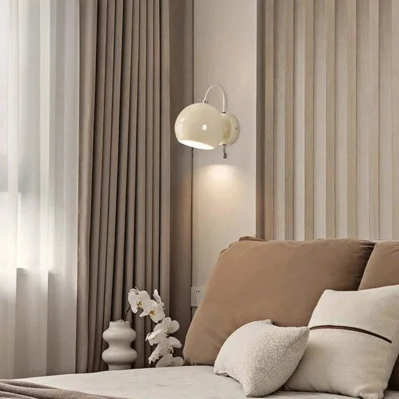 Nordic Cream Wall Lamp | Adjustable Dome Light | Iron Bedroom