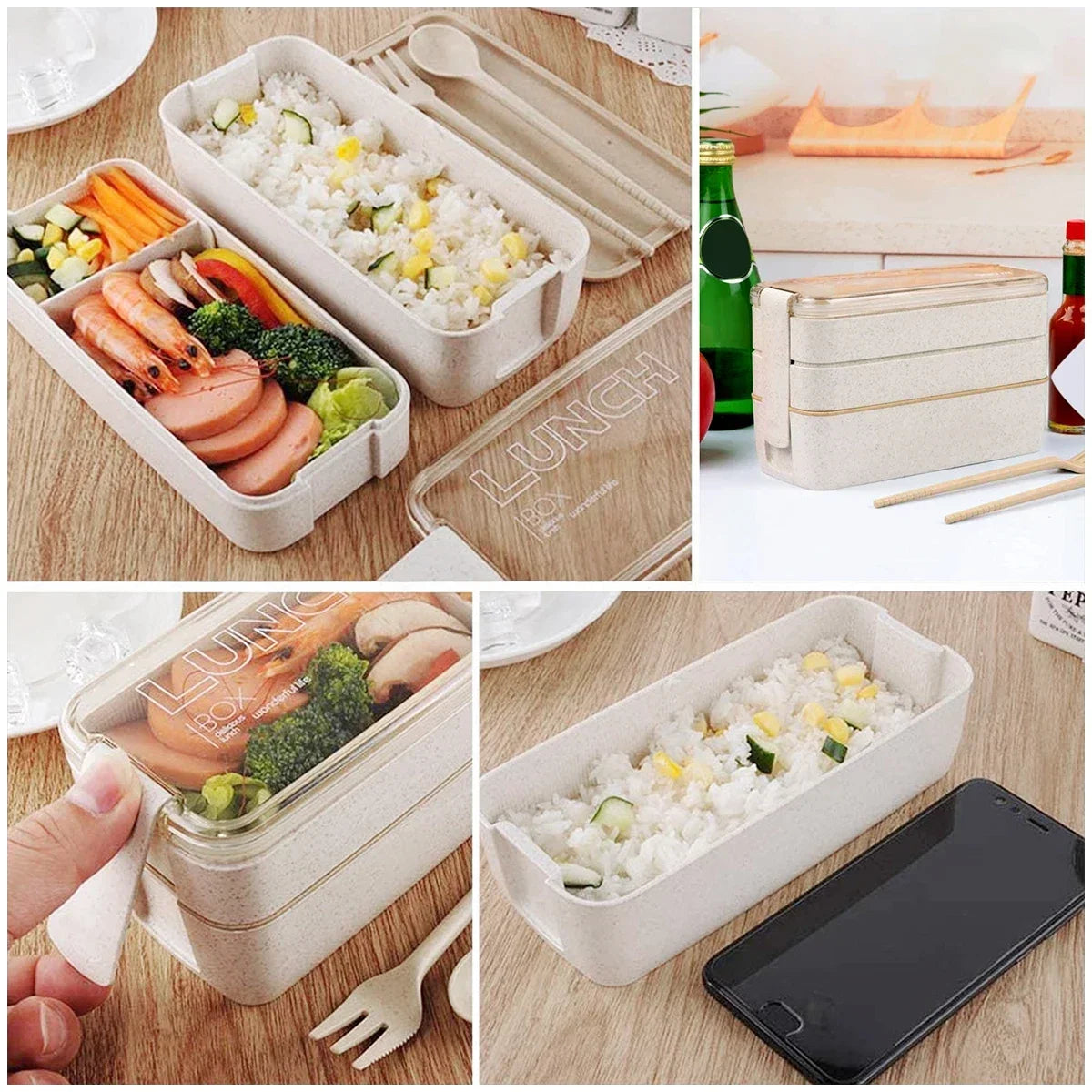 EcoStack | 3-Tier Bento Lunch Box | Wheat Straw 900 ml | Kitchen Essential Leak-Proof