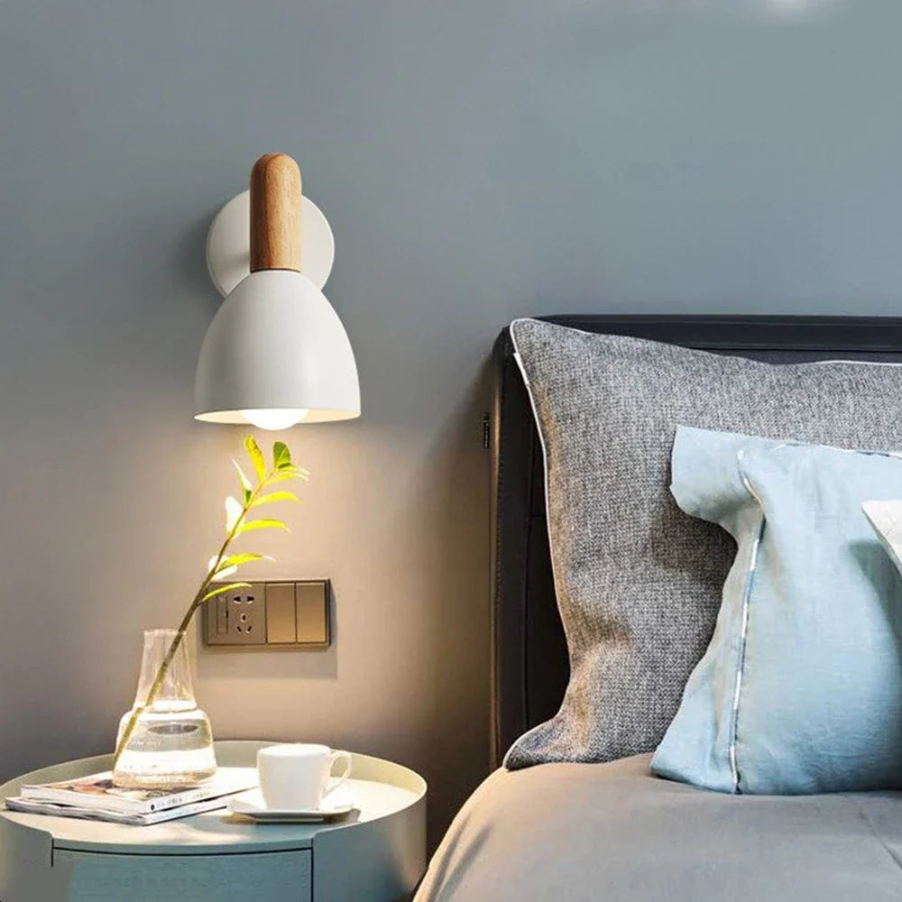 Nordic Wooden Wall Lamp | Adjustable Bedside Light | Wood Metal Bedroom