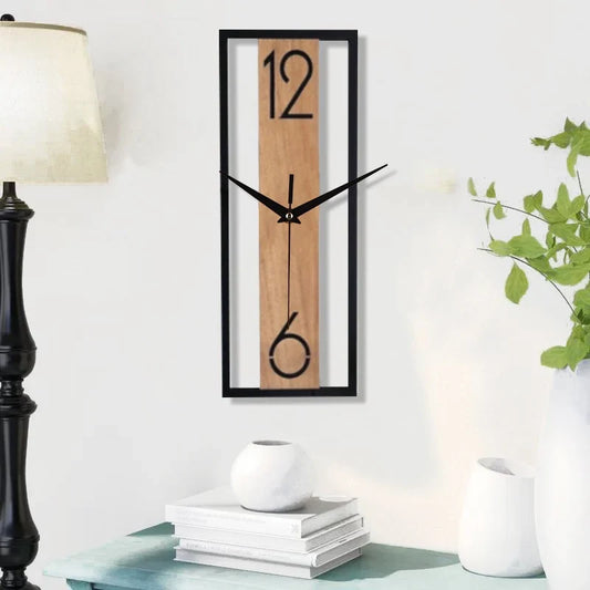 Modern Rectangular Wall Clock | Slim Wood Grain Frame Design | Nordic Kitchen
