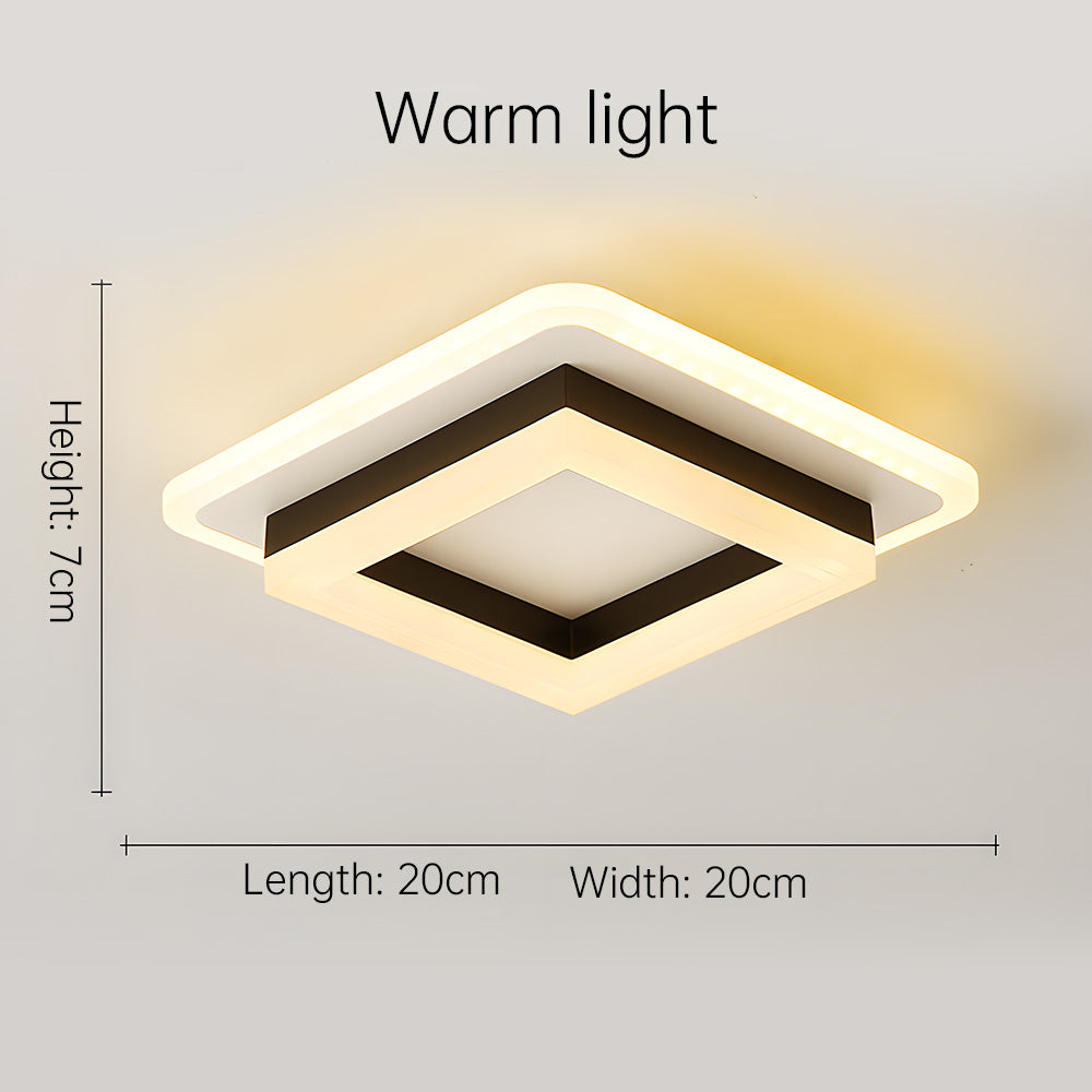 Square LED Ceiling Light | Modern Flush Mount Fixture | Wood Bedroom