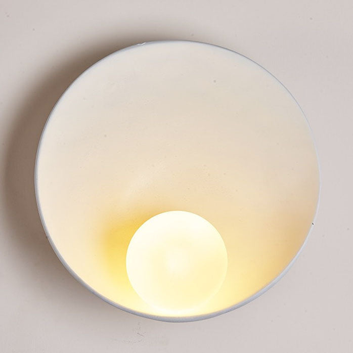 Modern Minimalist Round Wall Sconce | Resin & Iron Accent Light | Glass Industrial Bedroom