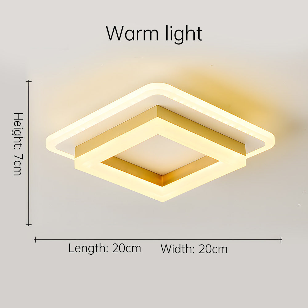 Square LED Ceiling Light | Modern Flush Mount Fixture | Wood Bedroom