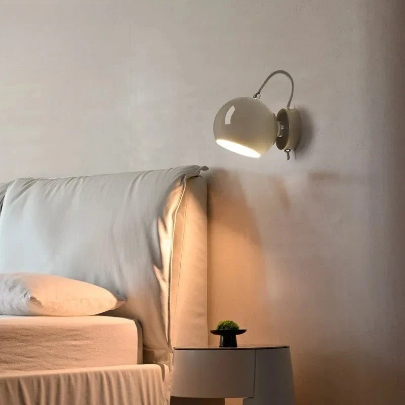 Nordic Cream Wall Lamp | Adjustable Dome Light | Iron Bedroom