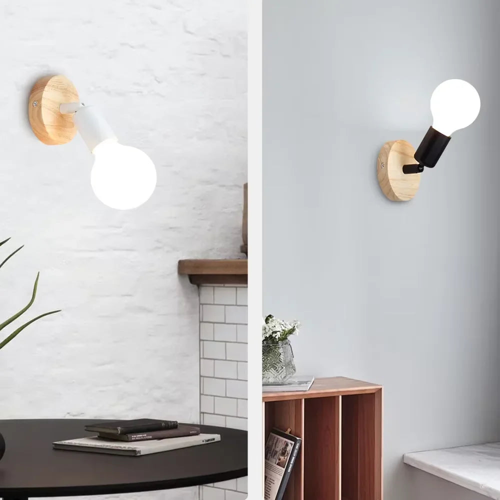 Vintage Retro Wall Lamp | Adjustable Wooden & Metal Sconce | Wall Light Wood Iron Industrial
