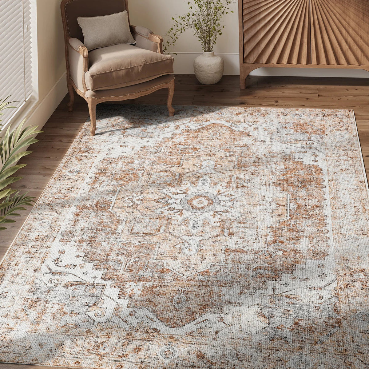 Heritage Medallion Rug | Foldable Non-Slip Oriental Style Carpet | Mat Adjustable Non-Slip