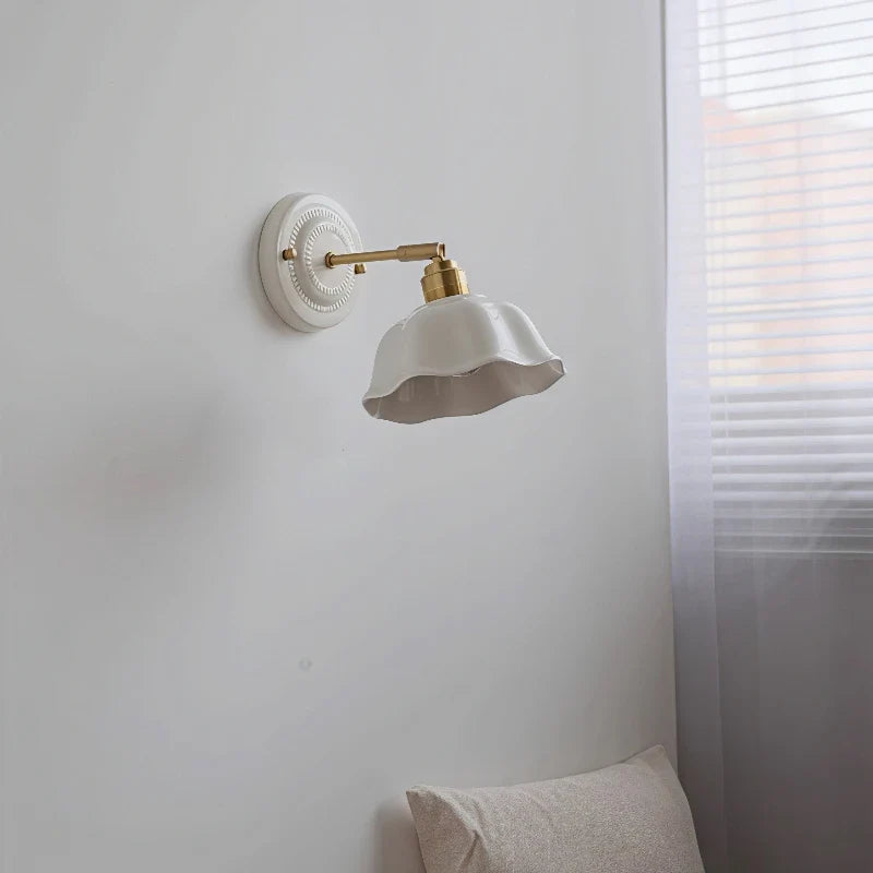 Nordic Cream Ceramic Wall Lamp | Vintage Elegance for Modern Homes | Wall Light Brass Bedroom