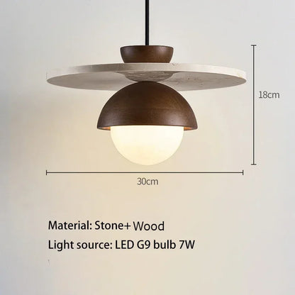 Denmark Pendant Light | Walnut & Stone LED Chandelier | Wood Nordic Dining Room