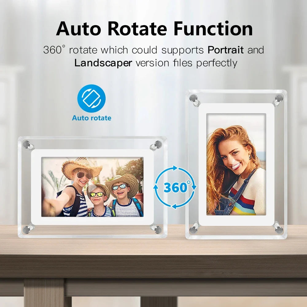 ClearFrame | Acrylic Digital Photo Frame | Portable IPS Display with Built-in Battery | Shelf