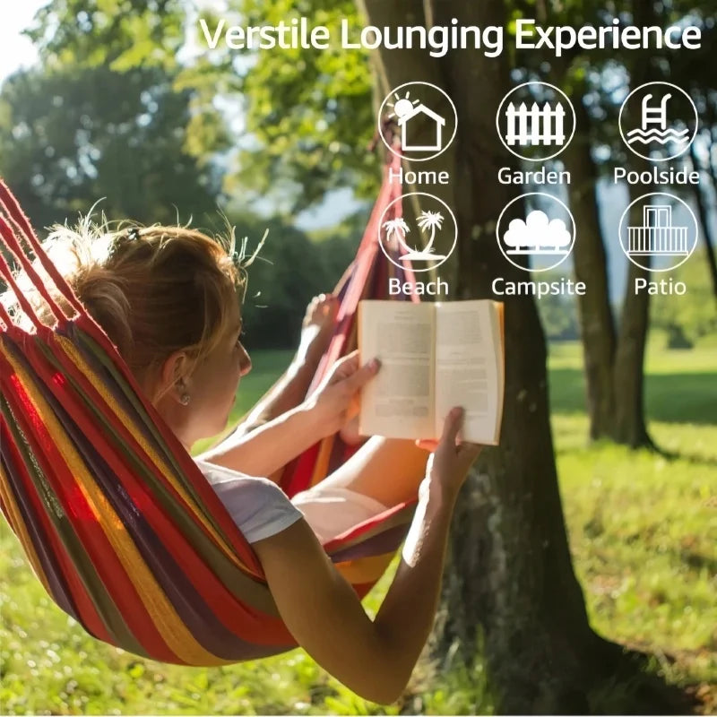 Canvas Hammock | Striped Double Swing Bed | Indoor & Outdoor Camping Hammock | Soft Furnishing