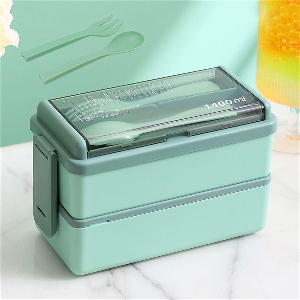 1400ml Double Layer Bento Box | Portable Lunch Box with Fork & Spoon | Microwave Safe Food