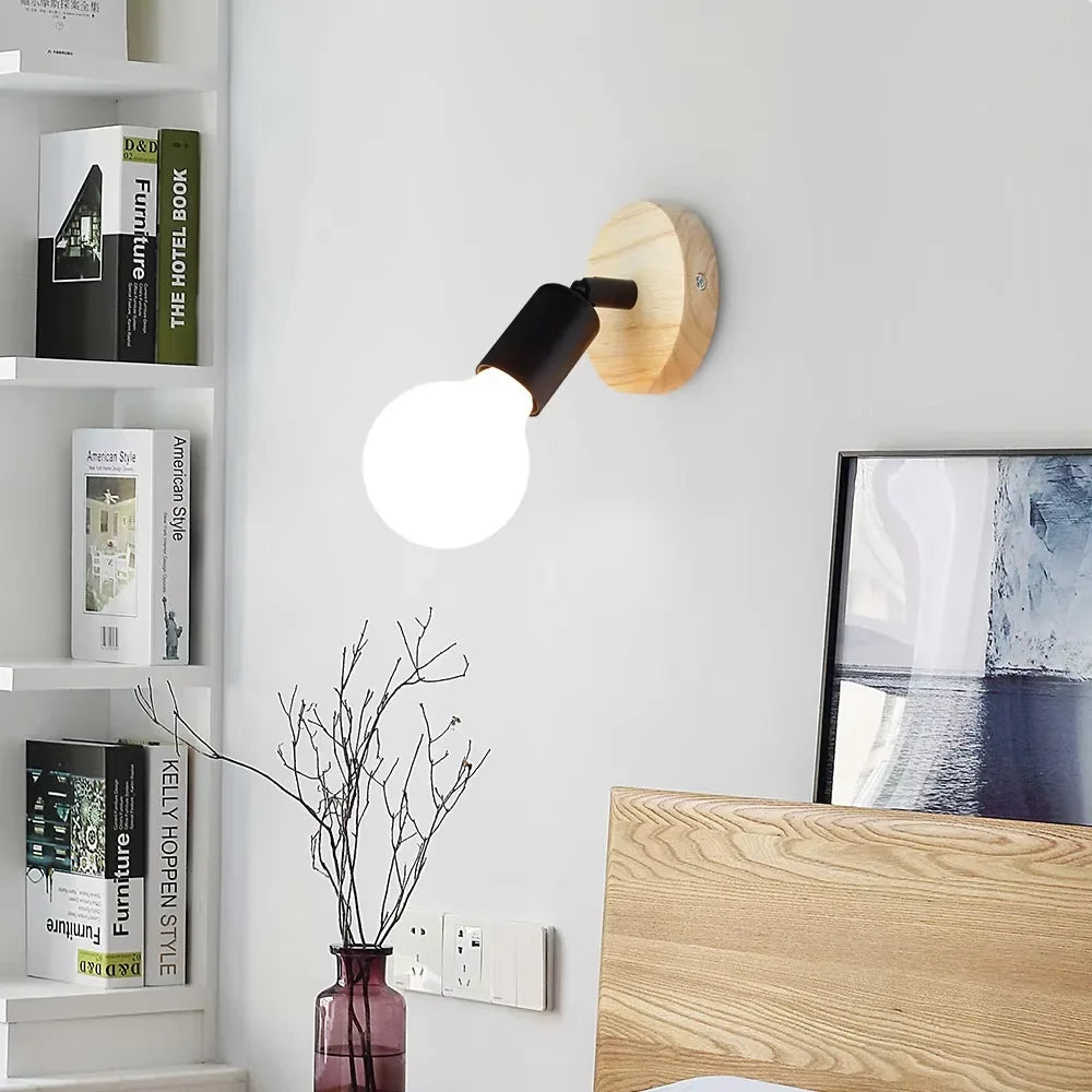 Vintage Retro Wall Lamp | Adjustable Wooden & Metal Sconce | Wall Light Wood Iron Industrial