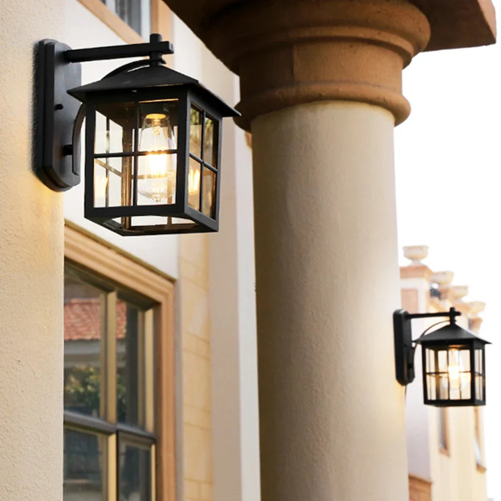 Camden Outdoor Wall Lamp | Vintage E27 Lantern Sconce | Outdoor Light Glass Metal LED Garden