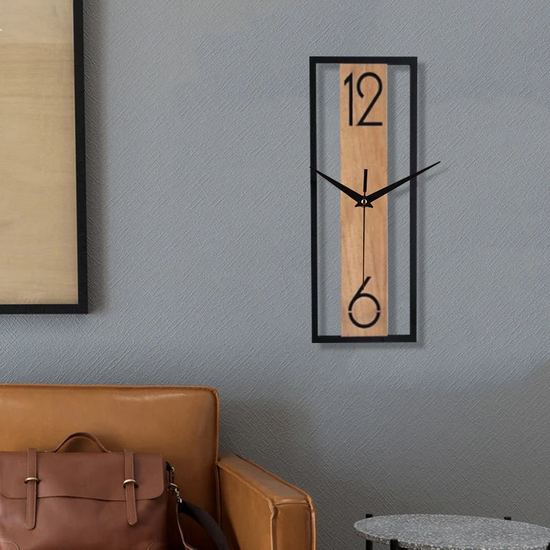 Modern Rectangular Wall Clock | Slim Wood Grain Frame Design | Nordic Kitchen