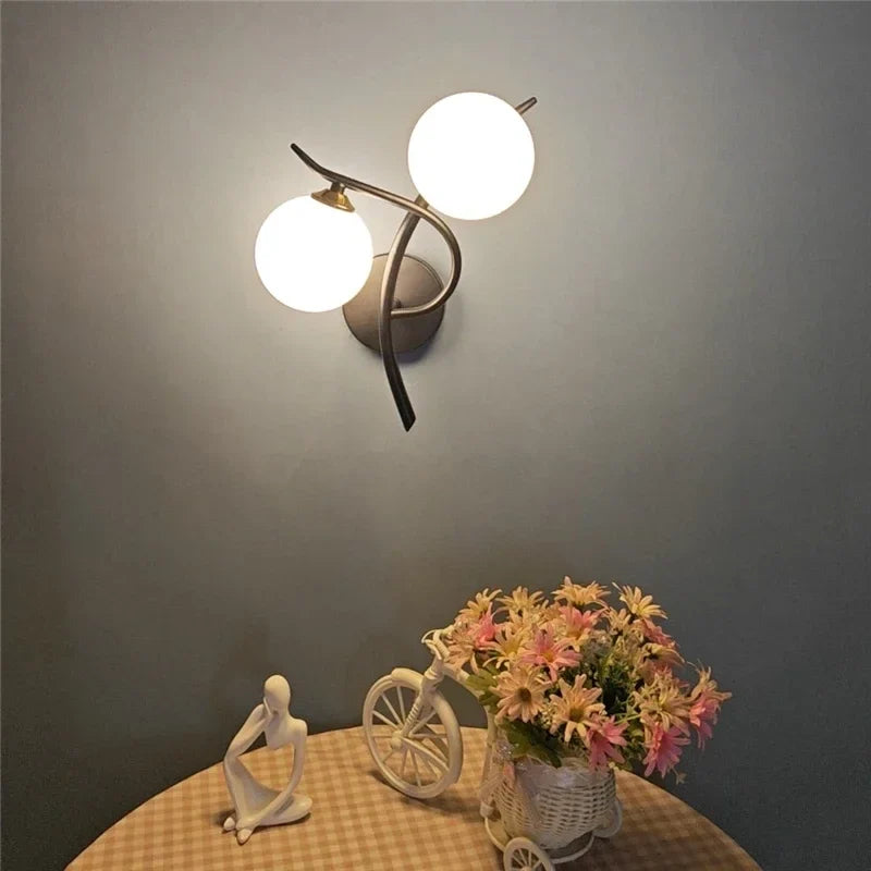 Lunara Wall Light | Nordic Dual Globe LED Design | Glass Iron Bedroom