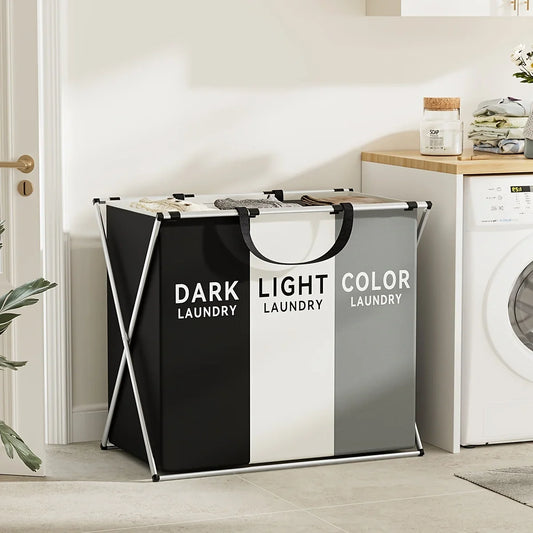 TriSort | Multi-Section Laundry Hamper | Foldable Clothes Basket with Compartments | Adjustable