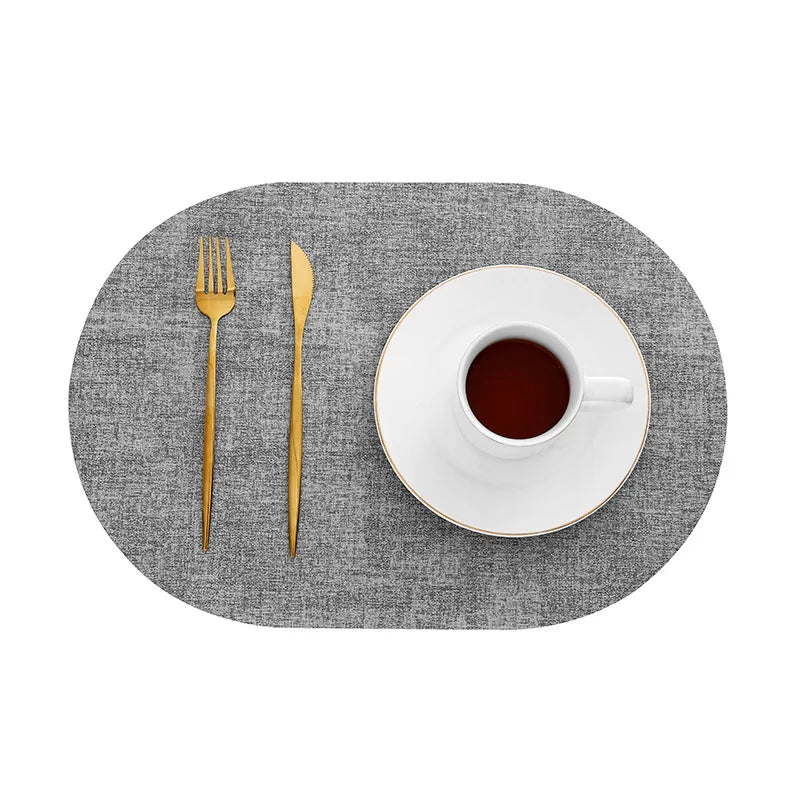 LinoMat | Oval Faux Leather Placemats | Heat Resistant & Non-Slip | Mat Woven Linen Non-Slip