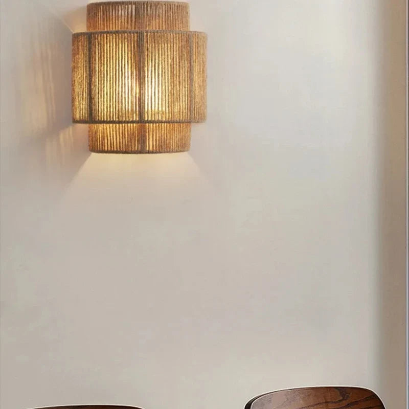 RattanGlow | Handwoven Rattan Wall Lamp | Wall Light Handcrafted Bohemian Bedroom