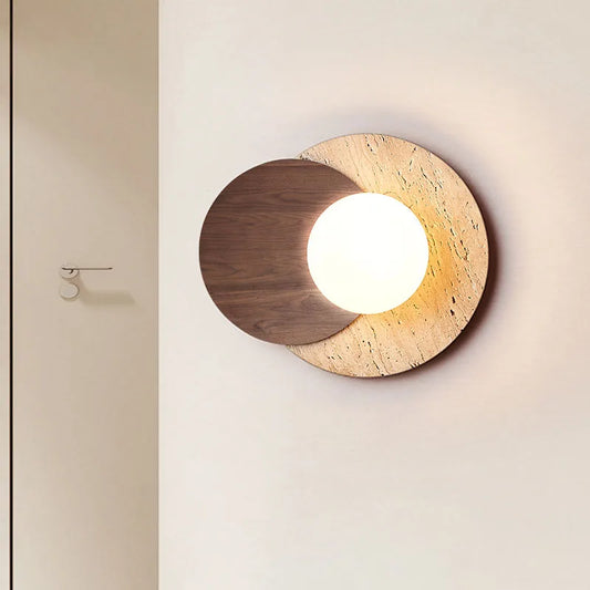 Wabi-Sabi Stone Wall Lamp | Modern Natural Texture Design | Wall Light Wood Glass Bedroom