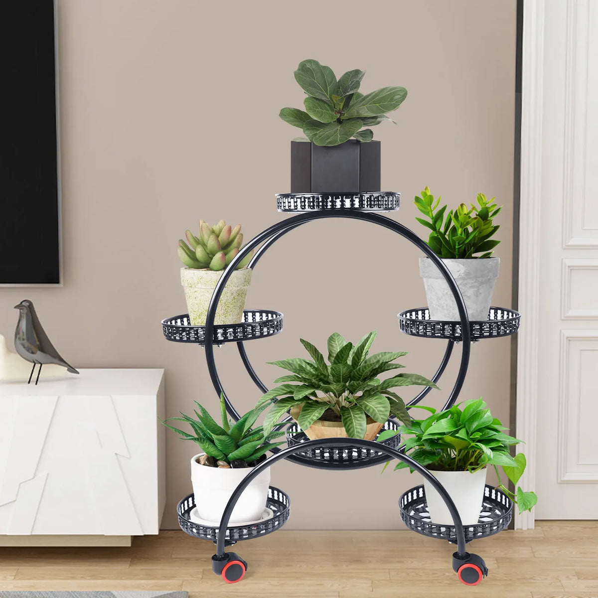 Metal Plant Stand with Wheels | 6-Tier Flower Pot Holder for Indoor & Outdoor Decoration | Iron
