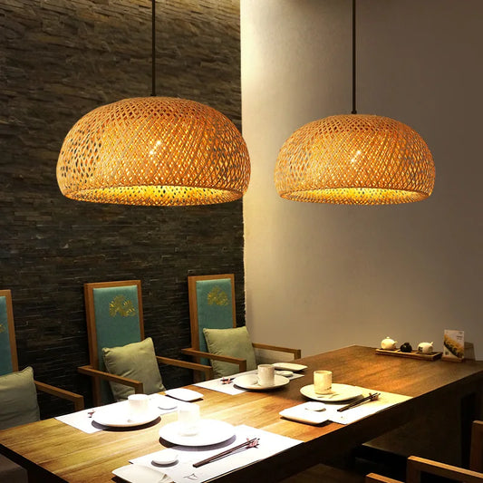 Natural Bamboo Pendant Lamp | Handwoven Rattan Light Fixture | Handcrafted Dining Room