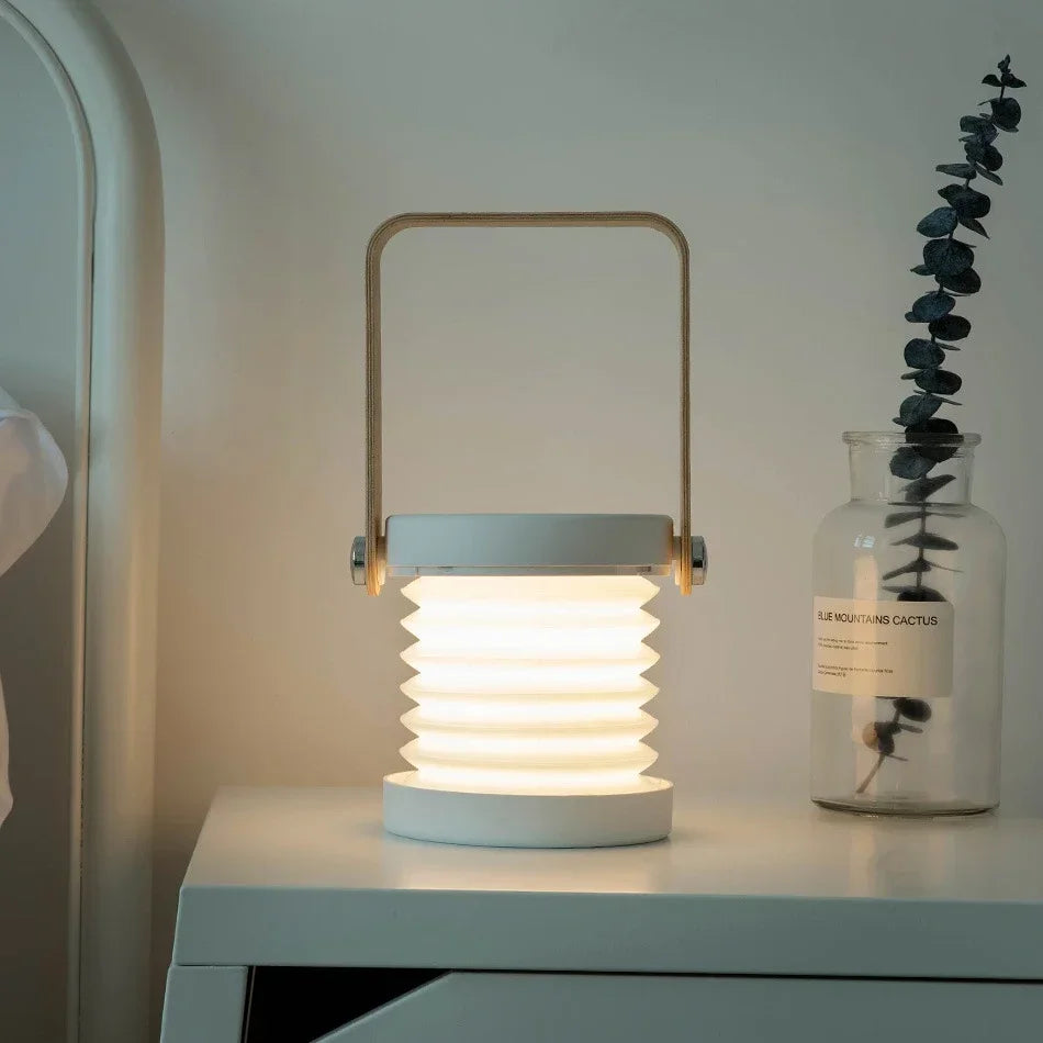 Creative Wooden Handle Portable Lantern | Folding Rechargeable Table Lamp | Wood Dimmable