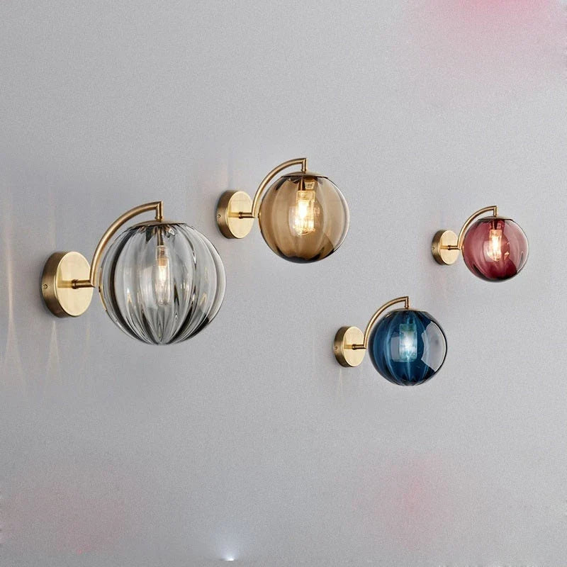Modern Glass Ball Wall Lamp | Brass & Tinted Glass Design | Wall Light Bedroom