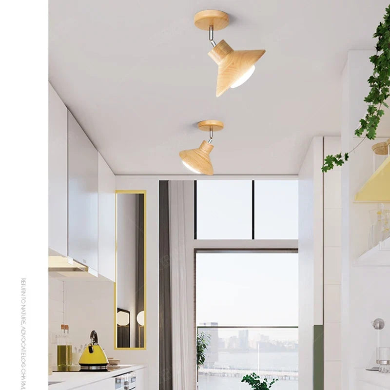 NordicWood Ceiling Lamp | Natural Timber Cone Design | Ceiling Light Wood Nordic Bedroom