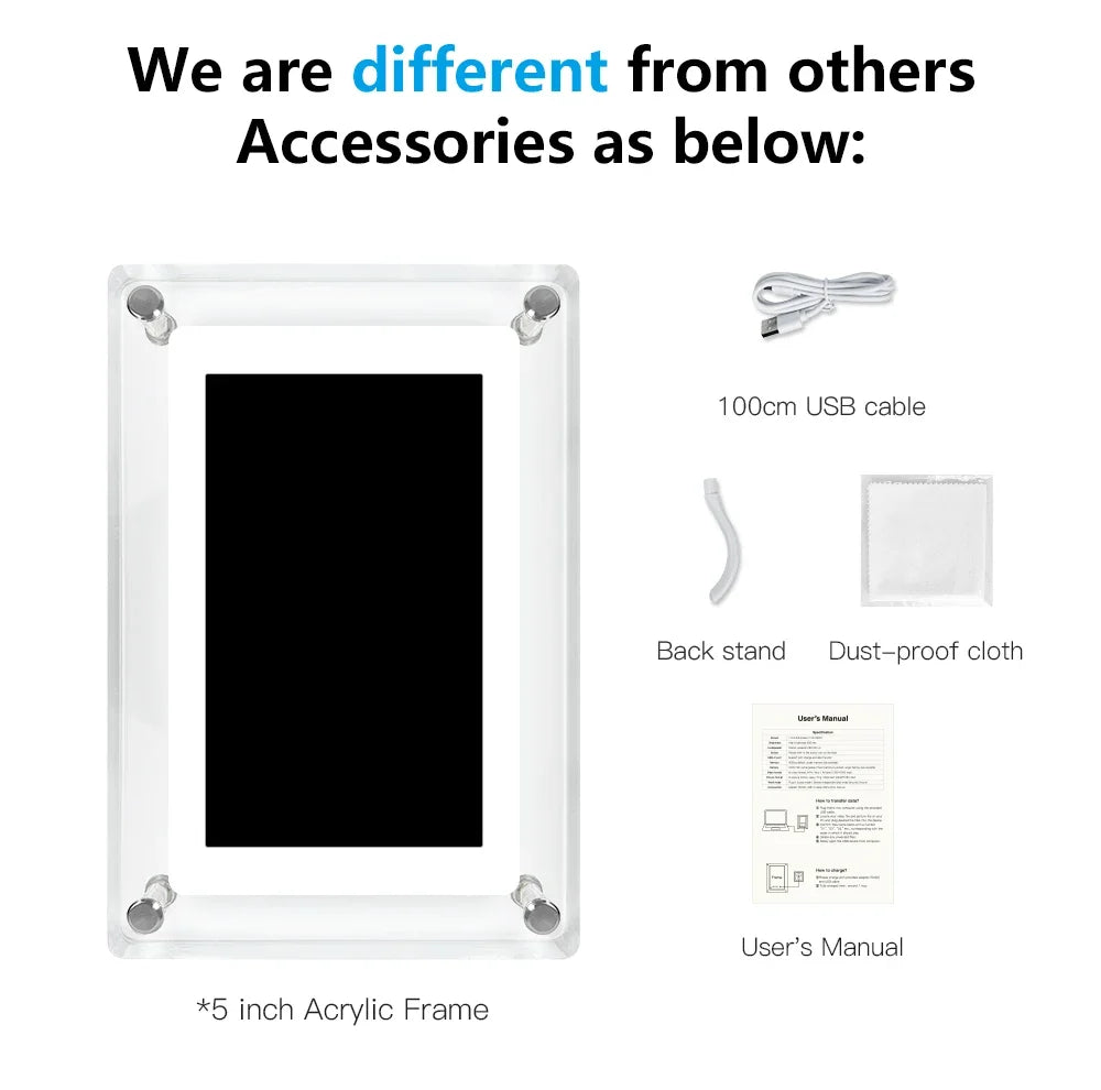 ClearFrame | Acrylic Digital Photo Frame | Portable IPS Display with Built-in Battery | Shelf