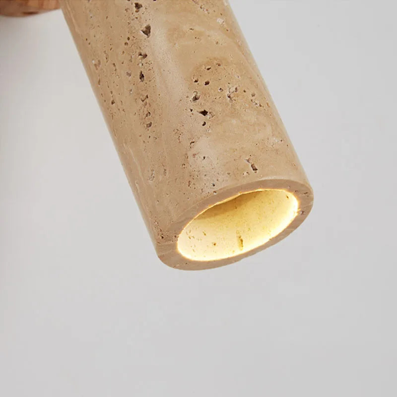 Huangdong Wall Lamp | Wabi-Sabi Travertine & Wood Light | Travertine Stone Adjustable Bedroom