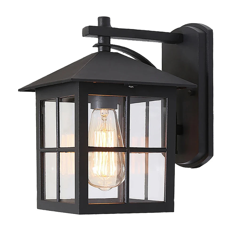 Camden Outdoor Wall Lamp | Vintage E27 Lantern Sconce | Outdoor Light Glass Metal LED Garden