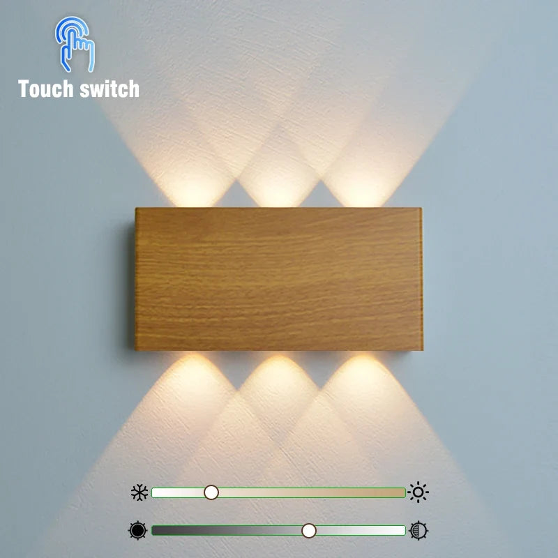 LumiBlock Rechargeable Wall Lamp | Minimalist Wood-Grain Design | Wall Light Touch Control