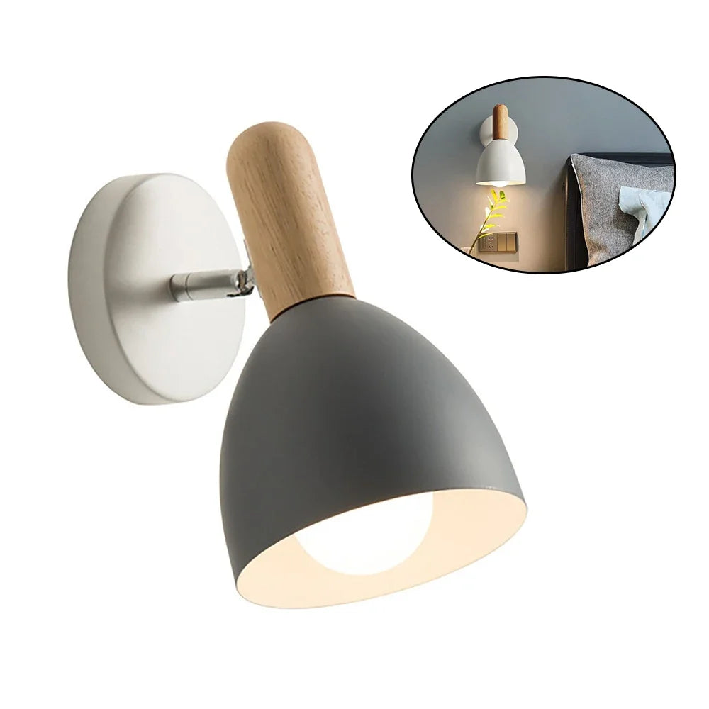 Nordic Wooden Wall Lamp | Adjustable Bedside Light | Wood Metal Bedroom