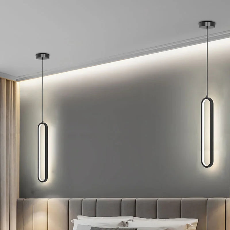 Modern Minimalist LED Pendant Light | Gold & Black Hanging Lamp for Bedroom, Dining & Living