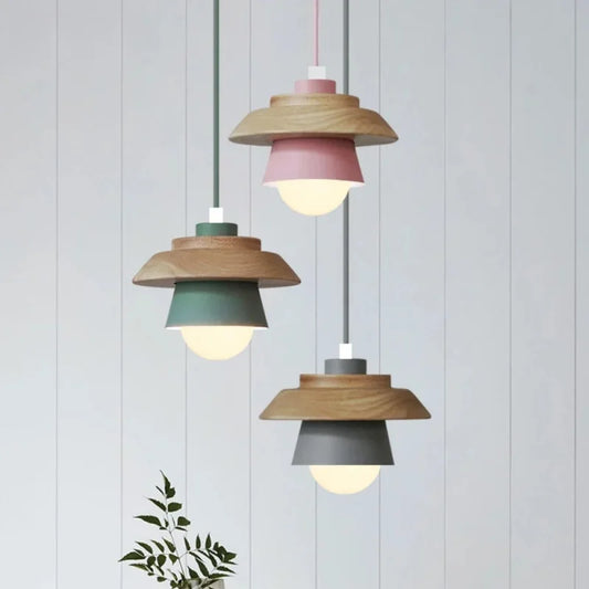 Nordic Wood Pendant Light | Colourful Macaron Design | Dining Room